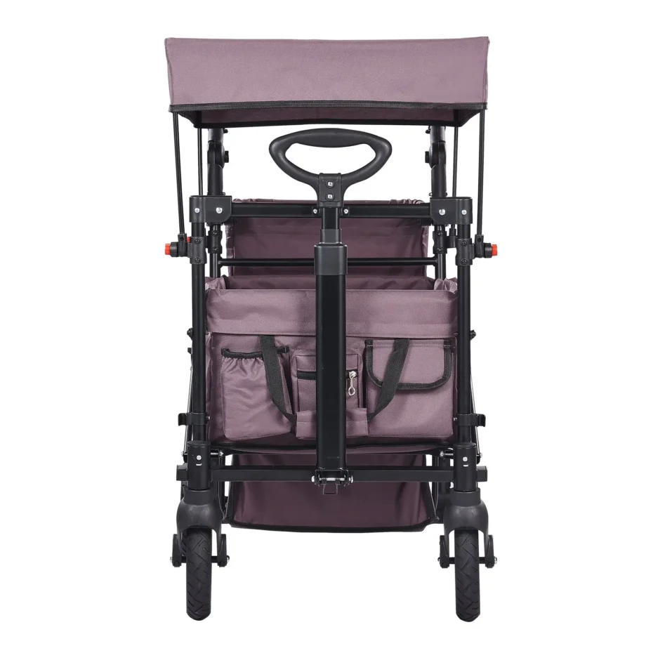 VEVOR Wagon Stroller for 2 Kids, Push Pull Quad Collapsible Stroller with Adjustable Handle, Encircling Harness Removable Canopy,4 Wheels w/ Brakes,Mutifunction Tandem Stroller for Camping Dark Purple